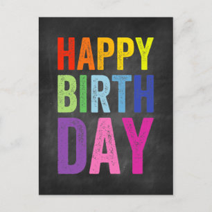 Rainbow & Chalkboard Happy Birthday Postcard Postkarte