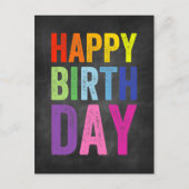 Rainbow & Chalkboard Happy Birthday Postcard Postkarte (Vorderseite)