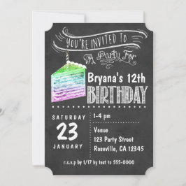 Rainbow Chalkboard Rainbow Cake Slice Einladung zu