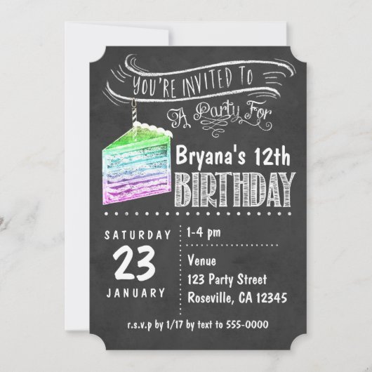 Rainbow Chalkboard Rainbow Cake Slice Einladung zu (Vorderseite)