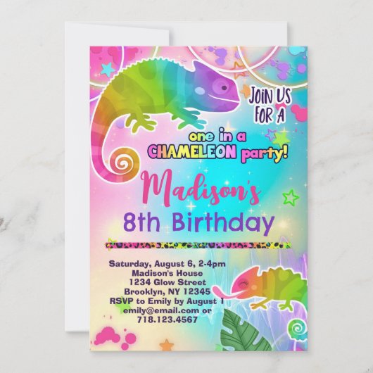 Rainbow Chameleon Birthday Party Einladung (Vorderseite)