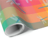 Rainbow Check with Dragonflies Geschenkpapier (Rolleneckpunkt)