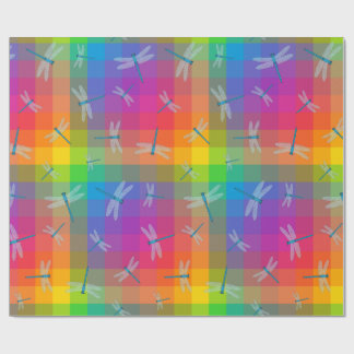 Rainbow Check with Dragonflies Geschenkpapier
