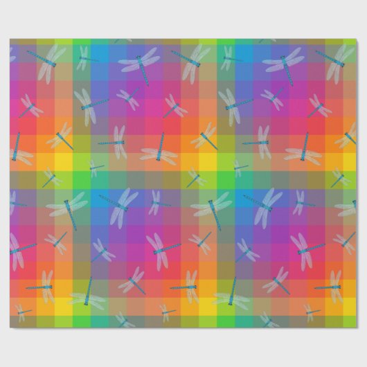 Rainbow Check with Dragonflies Geschenkpapier (Flach)