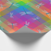 Rainbow Check with Dragonflies Geschenkpapier (Ecke)