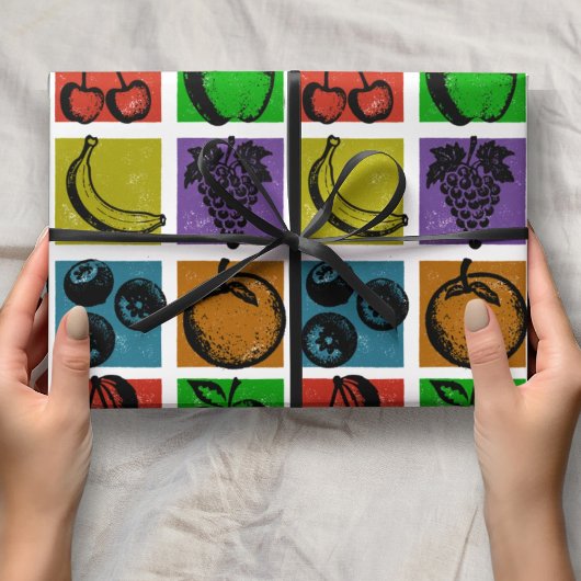 Rainbow Checker Fruit Stamps Wrapping Paper Geschenkpapier