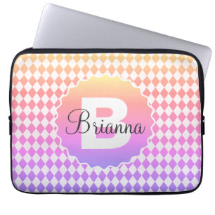 Rainbow-Checkerboard mit Monogram-Name Laptopschutzhülle