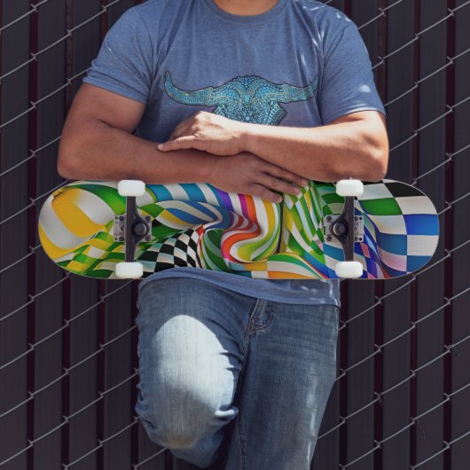 Rainbow Checkerboard & Stripes Digitale Kunst Skateboard (Außenbereich 3)