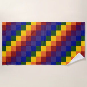 Rainbow Checkered Pattern Beach Handtuch