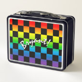 Rainbow Checkered Retro 80's Style Personalisiert Metall Brotdose (Rückseite)