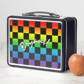 Rainbow Checkered Retro 80's Style Personalisiert Metall Brotdose (Beispiel)