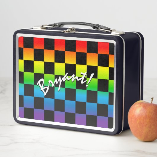 Rainbow Checkered Retro 80's Style Personalisiert Metall Brotdose (Beispiel)