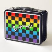 Rainbow Checkered Retro 80's Style Personalisiert Metall Brotdose (Vorderseite)