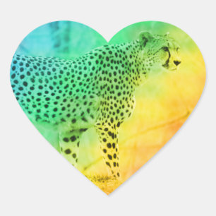 Rainbow Cheetah Herz-Aufkleber