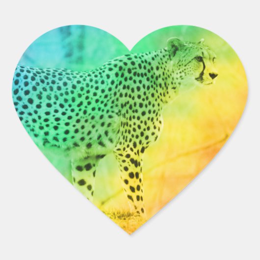 Rainbow Cheetah Herz-Aufkleber (Vorderseite)