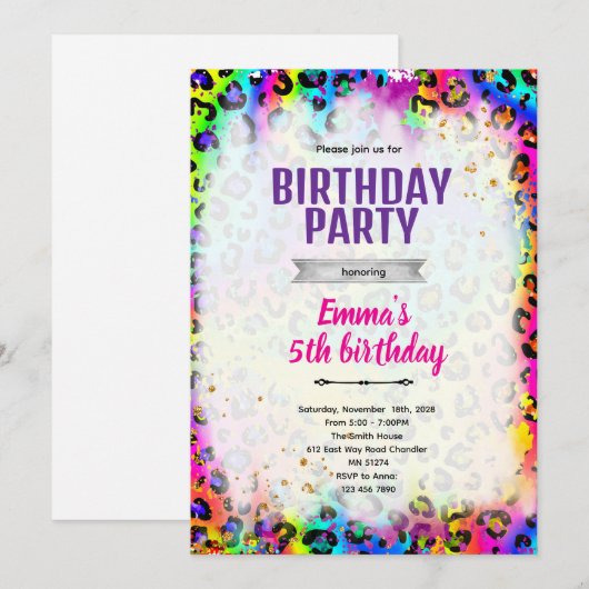 Rainbow cheetah leopard print invitation einladung (Vorne/Hinten)