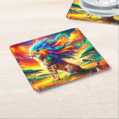 Rainbow Cheetah Rechteckiger Pappuntersetzer (angewinkelt)