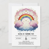 Rainbow Chic Clouds Geburtstag Einladung (Vorderseite)
