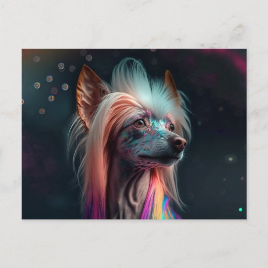 Rainbow Chinese Crested Hund Art Postcard Postkarte (Vorderseite)