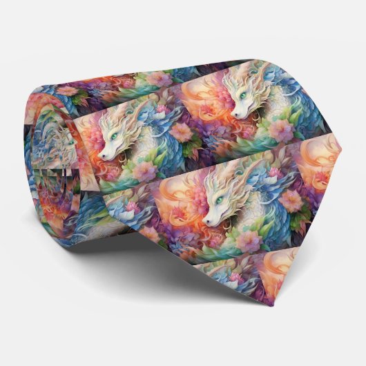 Rainbow Chinese Dragon Pattern Krawatte (Gerollt)