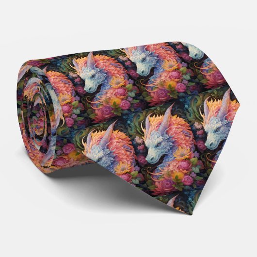 Rainbow Chinese Dragon Pattern Krawatte (Gerollt)