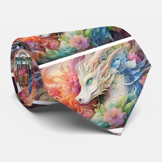 Rainbow Chinese Dragon Pattern Krawatte (Gerollt)