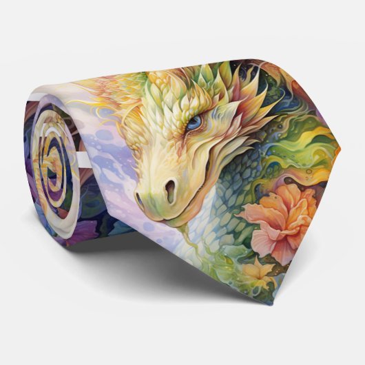 Rainbow Chinese Dragon Pattern Krawatte (Gerollt)