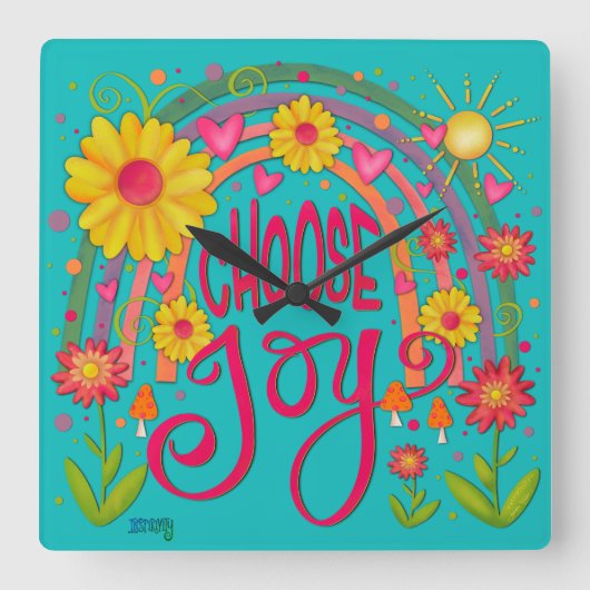Rainbow Choose Joy Niedlich Trendy Aquamarin Inspi Quadratische Wanduhr (Vorderseite)
