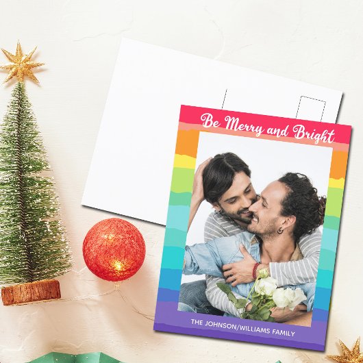 Rainbow Christmas Be Merry und Bright LGBTQ Foto Postkarte