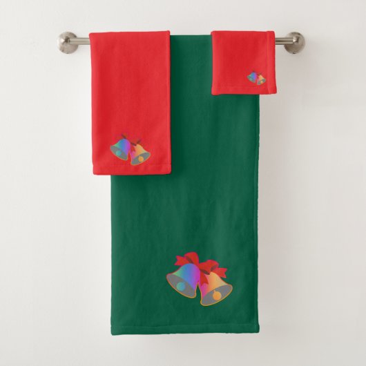Rainbow Christmas Bells Green + Red Badhandtuch Set (Insitu)