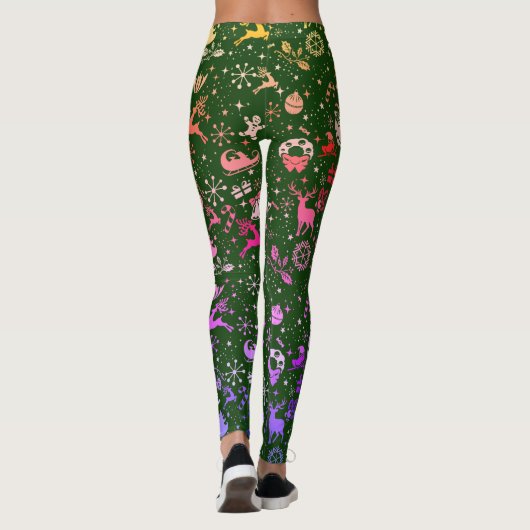 Rainbow Christmas Element Muster Green Leggings (Rückseite)