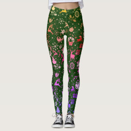 Rainbow Christmas Element Muster Green Leggings