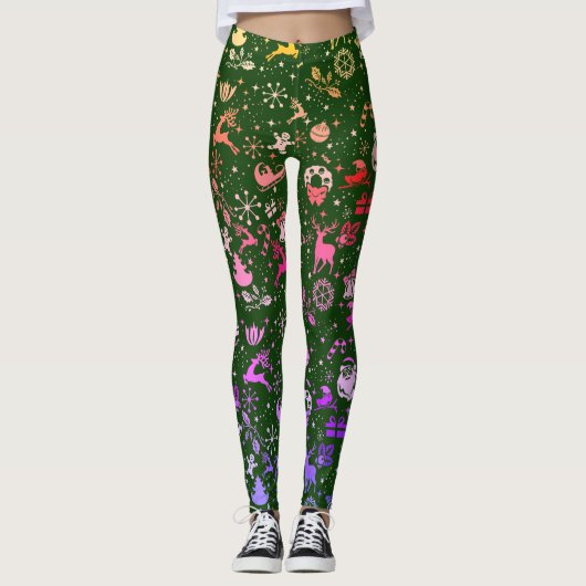 Rainbow Christmas Element Muster Green Leggings (Vorderseite)