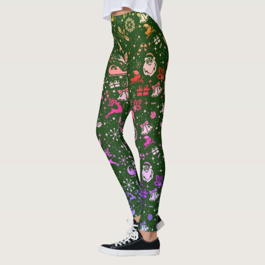 Rainbow Christmas Element Muster Green Leggings (Links)
