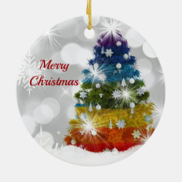 Rainbow Christmas Tree Snow Graphic Keramik Ornament
