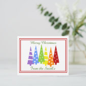 Rainbow Christmas Trees Feiertagspostkarte (Stehend Vorderseite)