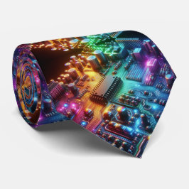 Rainbow Circuit Board Necktie – Colorful Tech Geek Krawatte