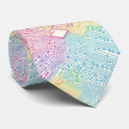 Rainbow Circuit Board Necktie – Colorful Tech Geek Krawatte