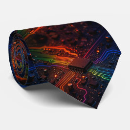 Rainbow Circuit Board Necktie – Colorful Tech Geek Krawatte