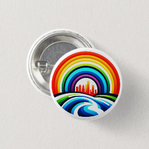 Rainbow City Skyline Urban Diversity & Hope Design Button