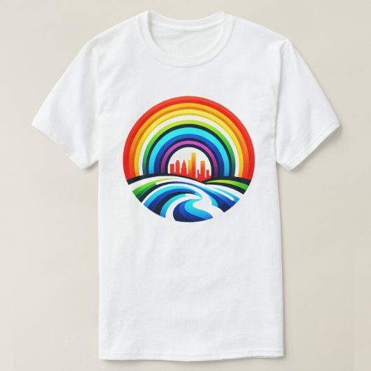 Rainbow City Skyline Urban Diversity & Hope Design T-Shirt (Design vorne)