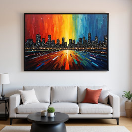 Rainbow Cityscape Wall Art - Modernes Skyline Post Poster