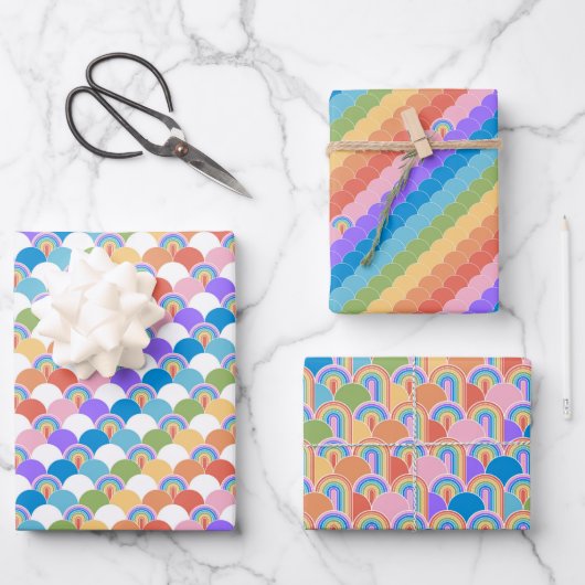 Rainbow Clamshells Wrapping Paper Geschenkpapier Set (Vorderseite)