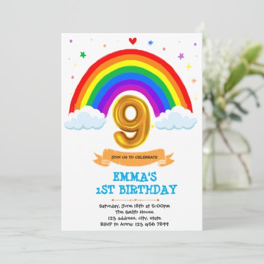 Rainbow Cloud 9. Einladung (Stehend Vorderseite)