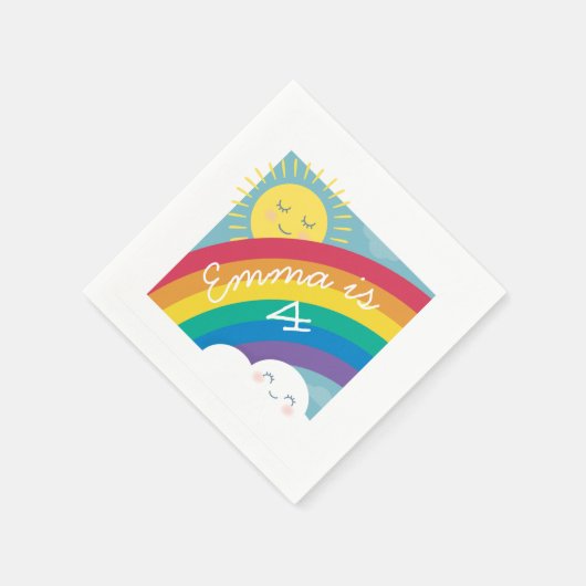 Rainbow Cloud and Sun Birthday Napkins Serviette (Ecke)