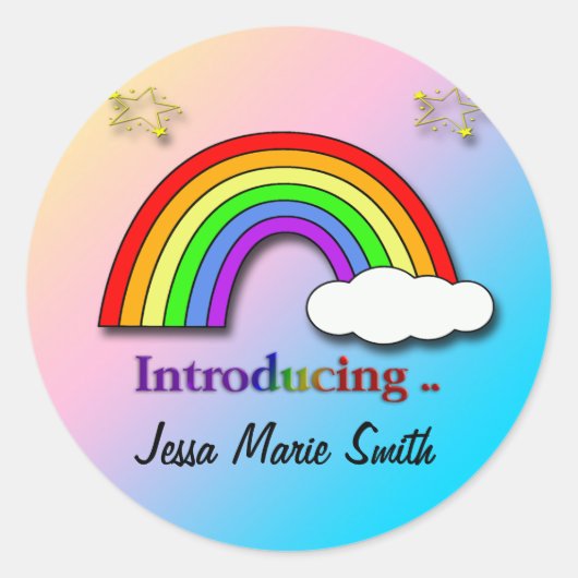 Rainbow Cloud Birth Announcement Umschlag Aufklebe Runder Aufkleber (Vorderseite)