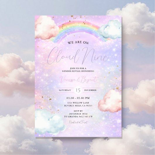 Rainbow Cloud Blush Gender Reveal Glitter Einladung