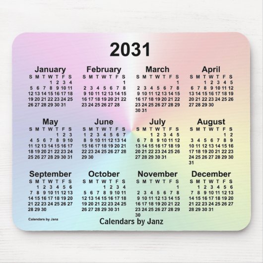 Rainbow Cloud Calendar 2031 von Janz Mousepad (Vorne)