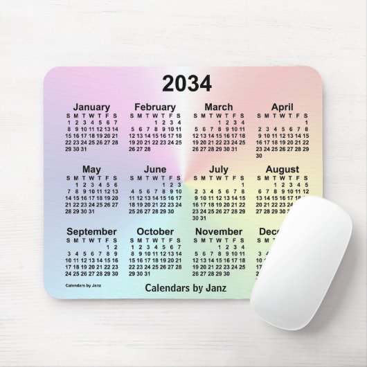 Rainbow Cloud Calendar 2034 von Janz Mousepad (Mit Mouse)