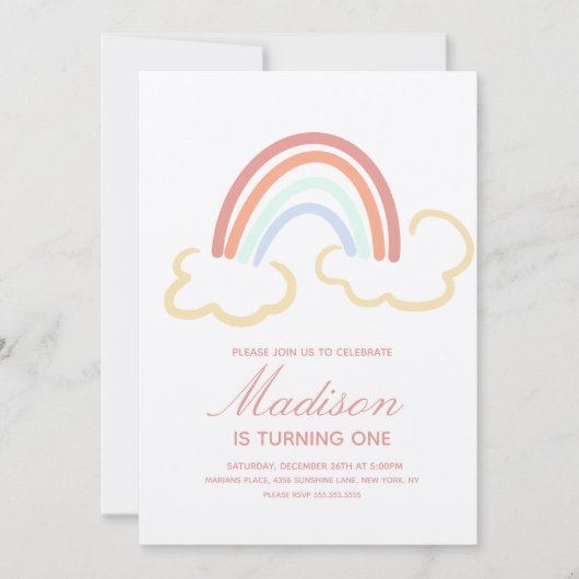 Rainbow Cloud Doodle farbenfroh rustikal Einladung (Vorderseite)